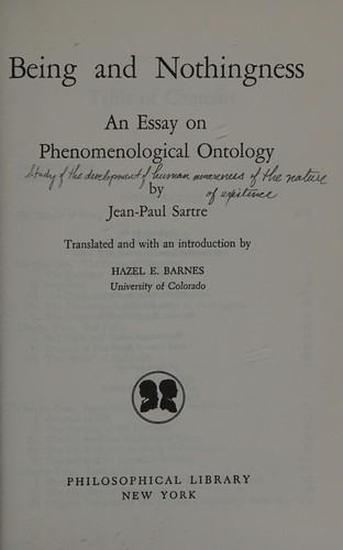 Jean-Paul Sartre, Hazel E. Barnes: Being and Nothingness (Hardcover, 1982, Philosophical Library)